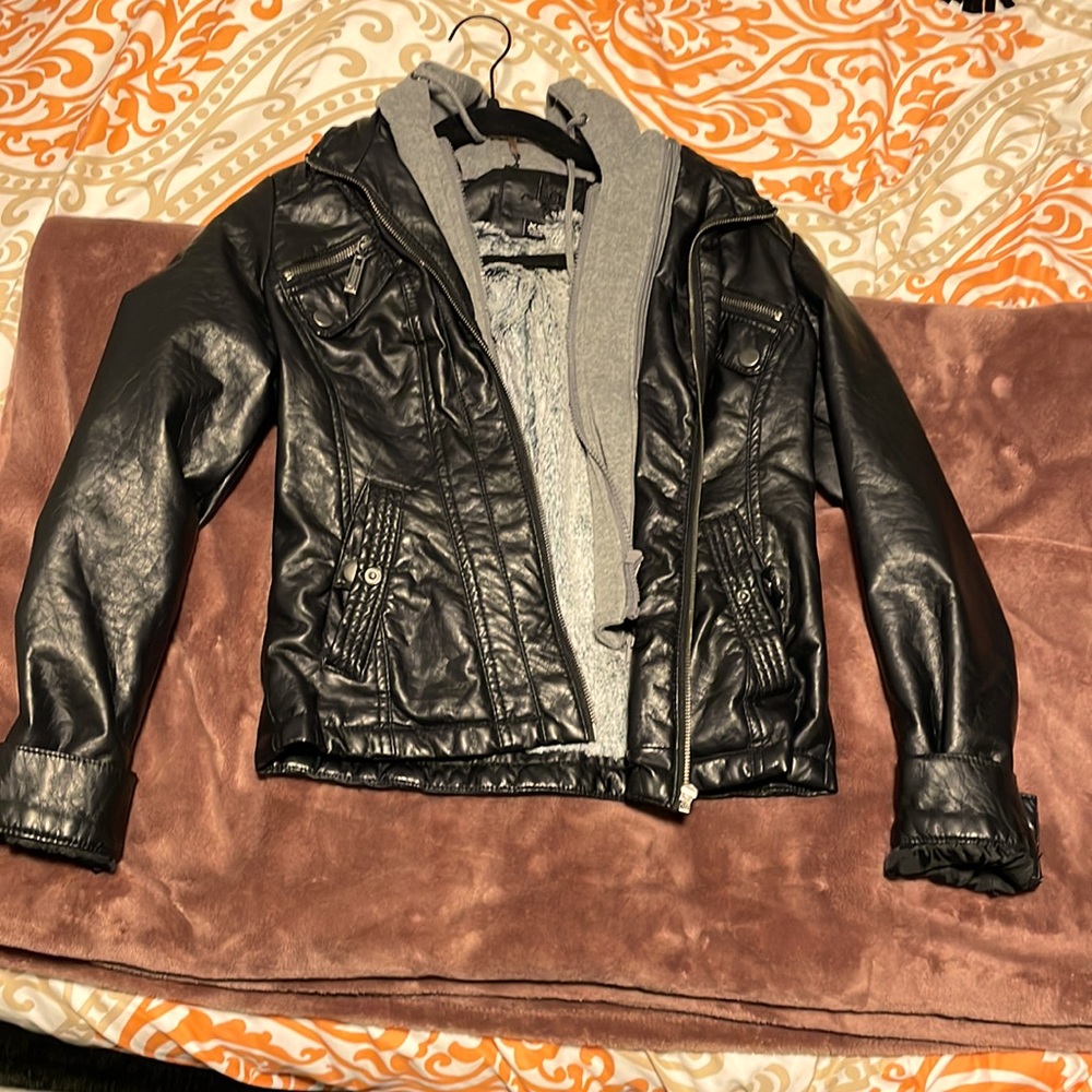 Faux Leather Jacket with detachable fleece lining